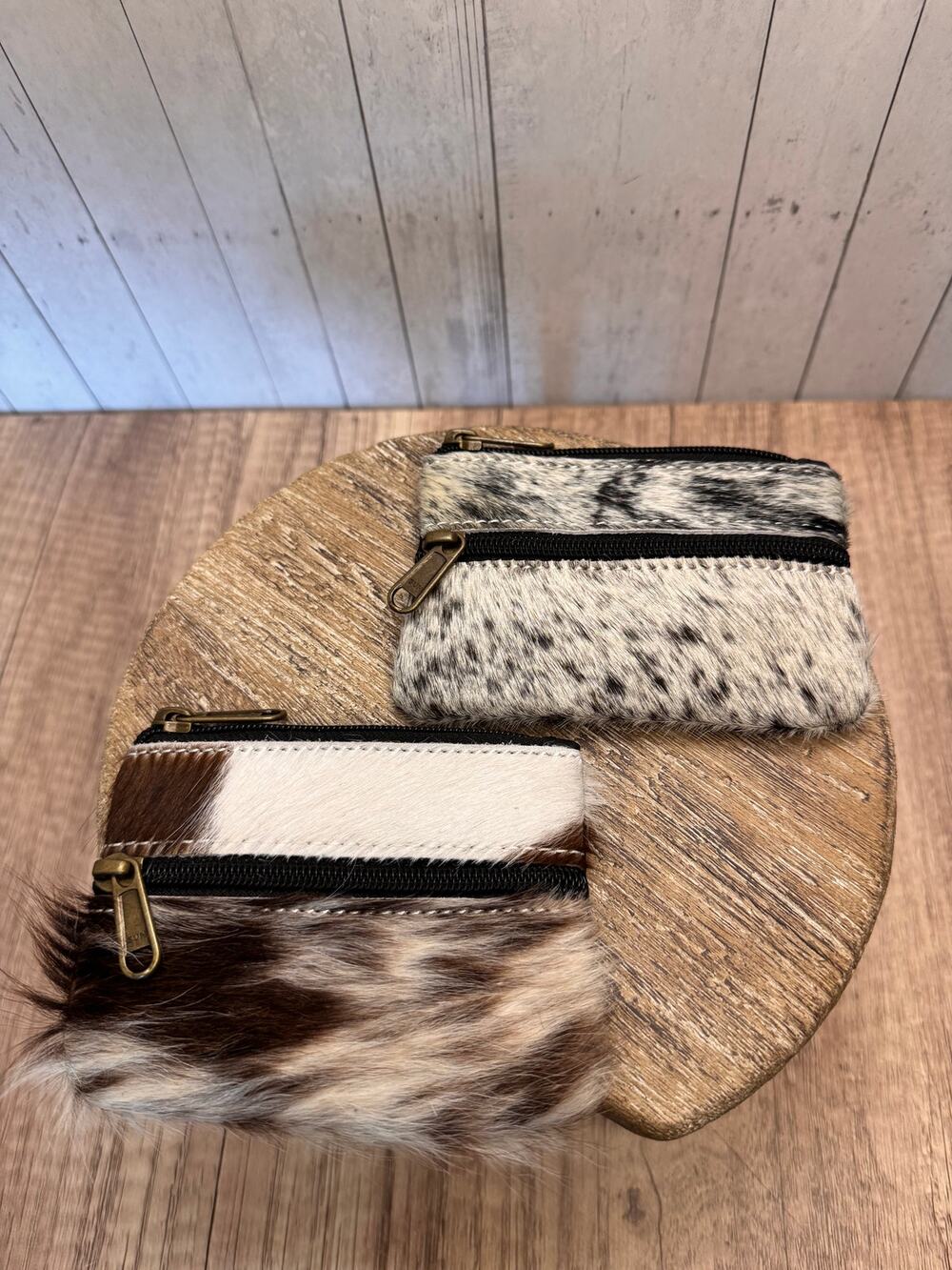 Vegan Leather Wallets Set of 2 Double Zip Pouch Black White Brown Pouch